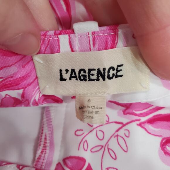 L'Agence Pants Womens 8 Pink White Baroque Print Cropped Trouser Dressy - Picture 3 of 9